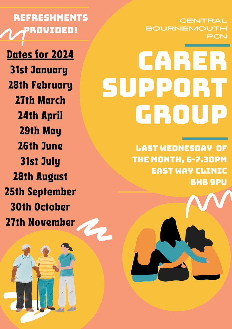 Carer's Peer Support Group: Last Wednesday of the month, 6-7:30pm at East Way Clinic